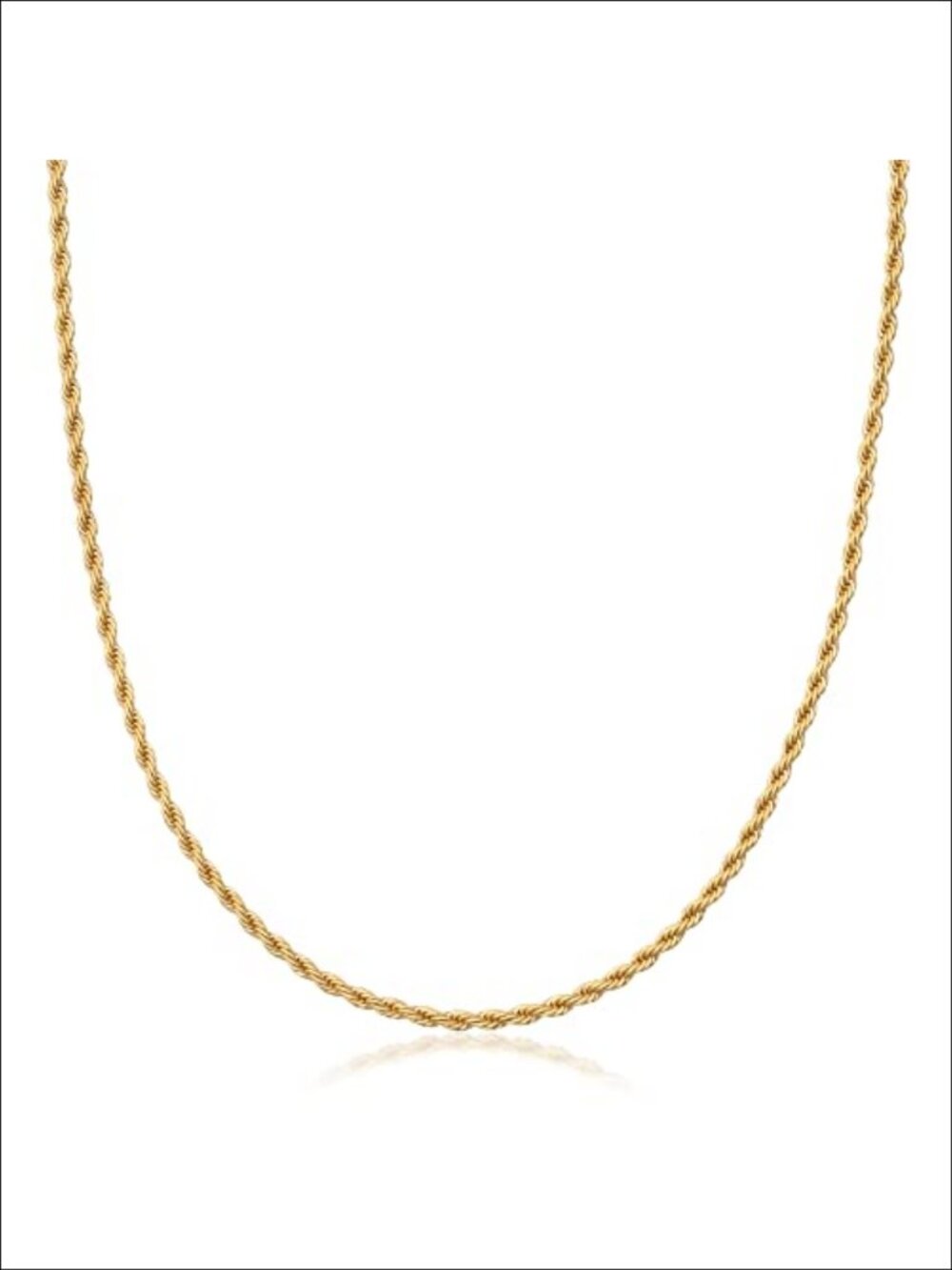 18K Gold Plated Rope Chain Necklace 18 Inch Lobster Clasp